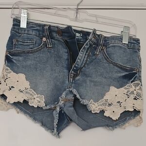Denim Lace Trim Women Shorts